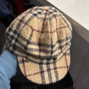 Vintage Burberry London Wool Blend Cap Hat Nova Check Y2K Made in Scotland M